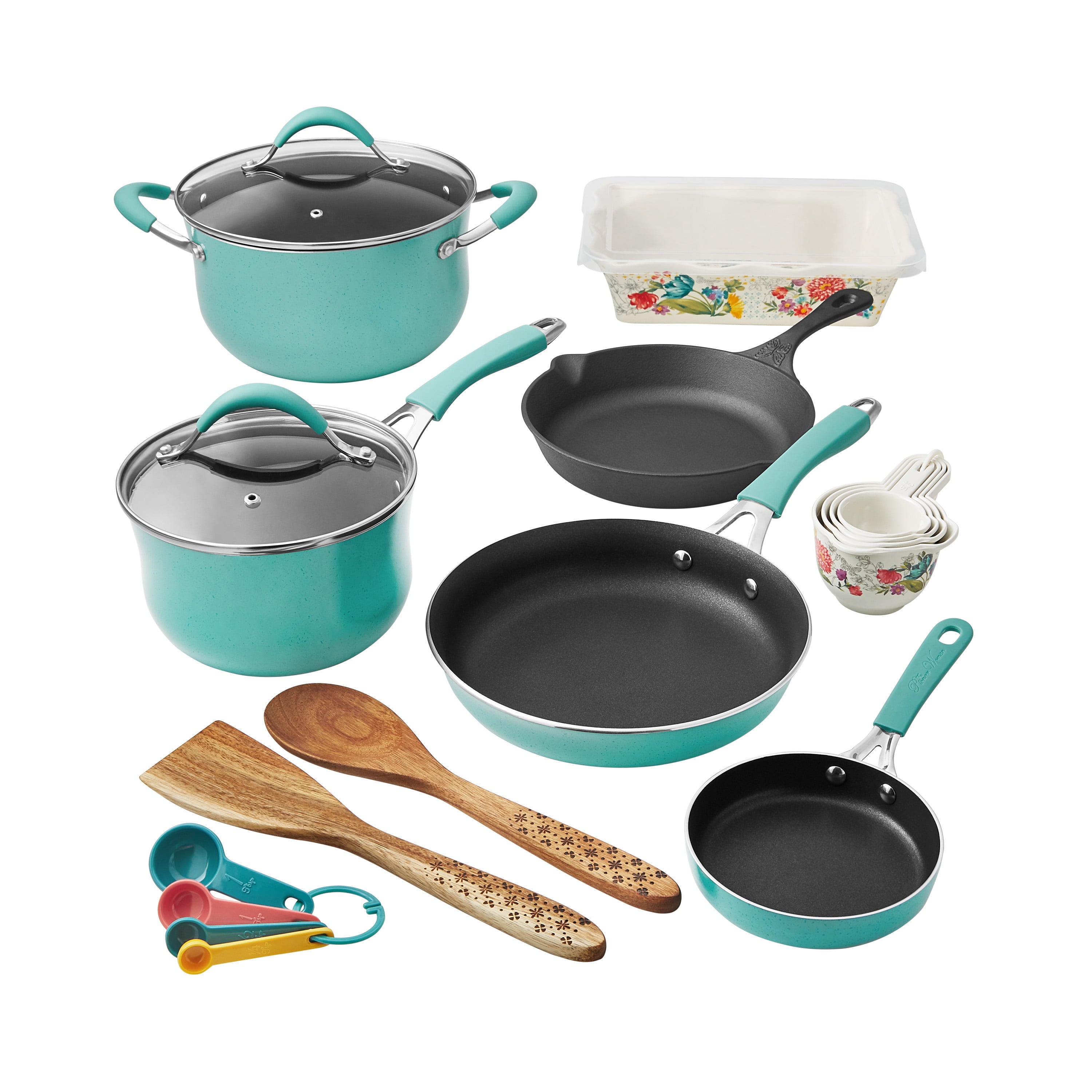 The Pioneer Woman Frontier Collection 15-Piece All in One Tool and Gadget Set, Turquoise